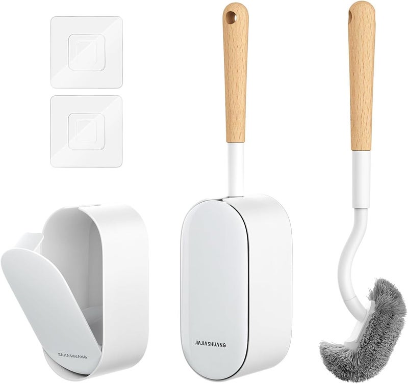 OSCIOSS Bamboo Toilet Brush Set, 2 Pack with Ergonomic Design, Compact Size, Durable Bristles, Wooden Holder for Bathroom Cleaning - Image 1